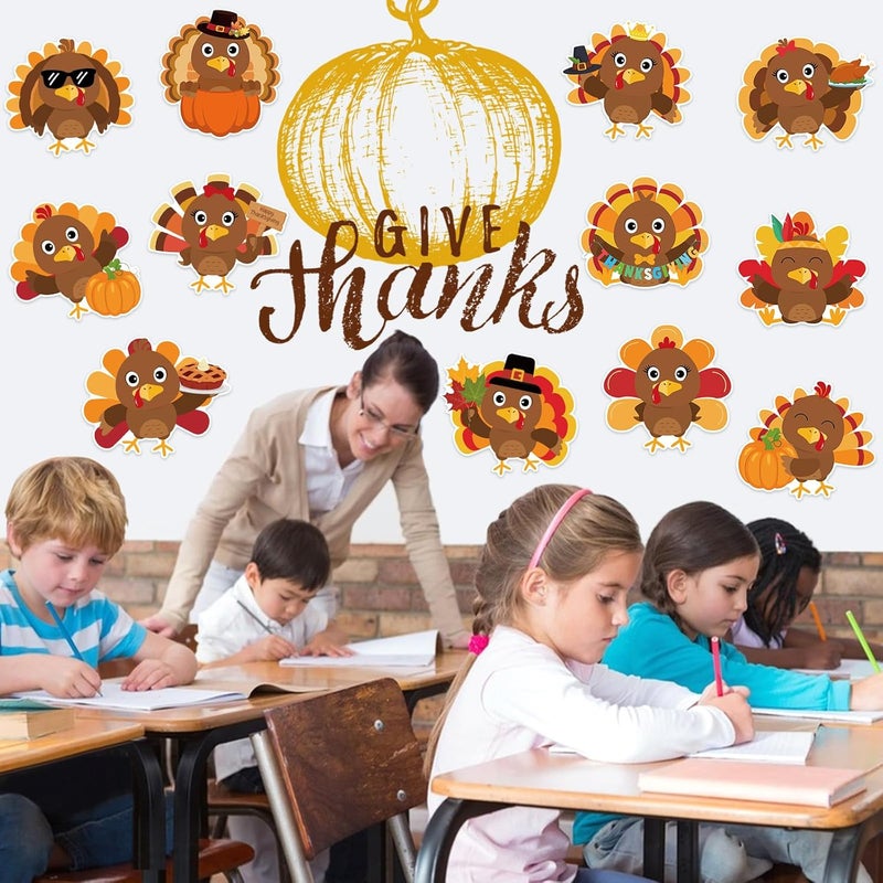 Machomby 48Pcs Thanksgiving Turkey Cutouts for Bulletin Board Decorations, Cute Turkey Paper Cutouts for Thanksgiving Harvest Party Home Office Classroom Bulletin Border Chalkboard Wall Decor - Image 2